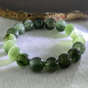 Good Grade Natural Cats Eye Green Rutilated Quartz Beads Bracelet 39.67g 18cm 11.7mm 18 Beads - Huangs Jadeite and Jewelry Pte Ltd