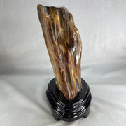 Natural Fossilised Petrified Wood Tower with Wooden Stand Display 1383.4g 190.0 by 124.2 by 105.4 mm - Huangs Jadeite and Jewelry Pte Ltd