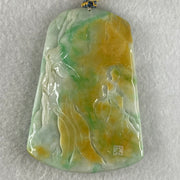Grand Master Type A Green with Yellow Patches Jadeite Goldfish Pair and Basket of Flowers Pendant 连年有余 109.37g 76.2 by 53.5 by 12.3mm - Huangs Jadeite and Jewelry Pte Ltd