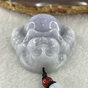 Natural Type A Lavender with Green Spots Jadeite Milo Laughing Buddha Pendant 45.90g 42.3 by 42.9 by 15.8mm - Huangs Jadeite and Jewelry Pte Ltd