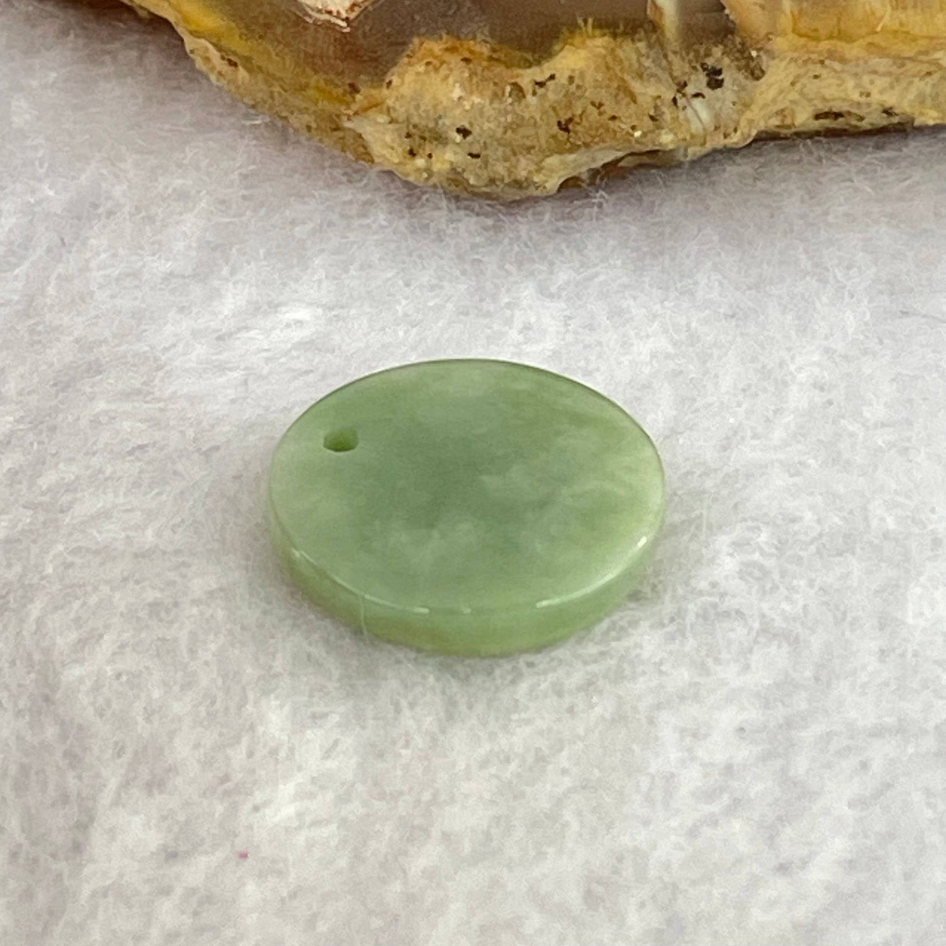 Type A Blueish Green Jadeite Mini Round Wu Shi Pai Pendant 1.34g 14.9 by 2.4mm - Huangs Jadeite and Jewelry Pte Ltd