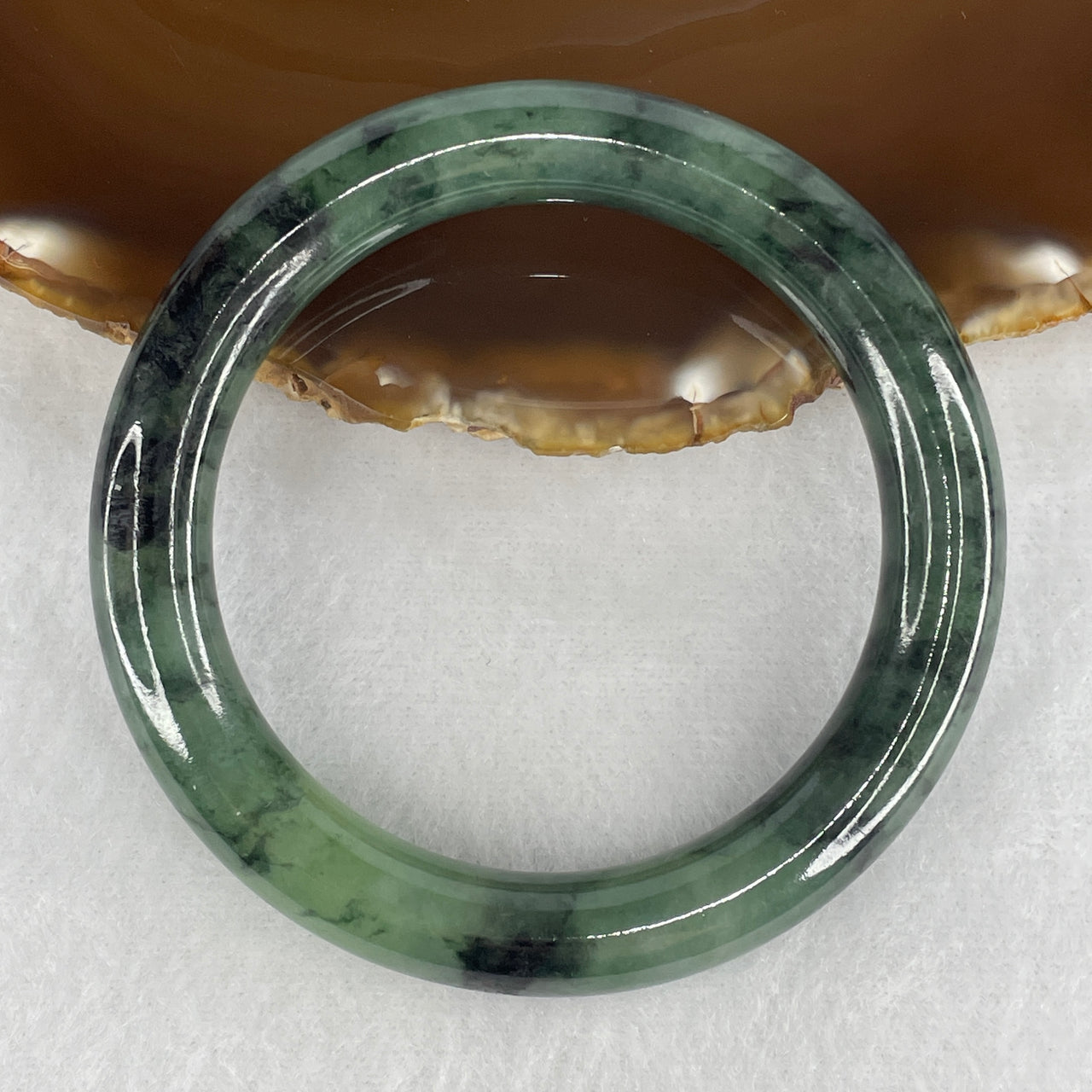 Natural Type A Jelly Green with Wuji Black Piao Hua Full Round Jadeite Bangle | Untreated Fei Cui Round Bangle (55.98g | ID: 55.8mm | 10.5 x 10.0mm | Close to Perfect)