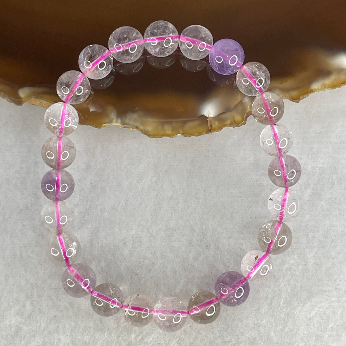 Certified Entry-Grade Natural Super 7 Crystal Beads Bracelet | Sleek Delicate Layering Strand | Authentic Sacred Seven Multi-Mineral Inclusions Quartz Spiritual Catalyst & Auric Shield Bracelet (14.86g | 15cm Length | 7.8mm | 24 Beads)