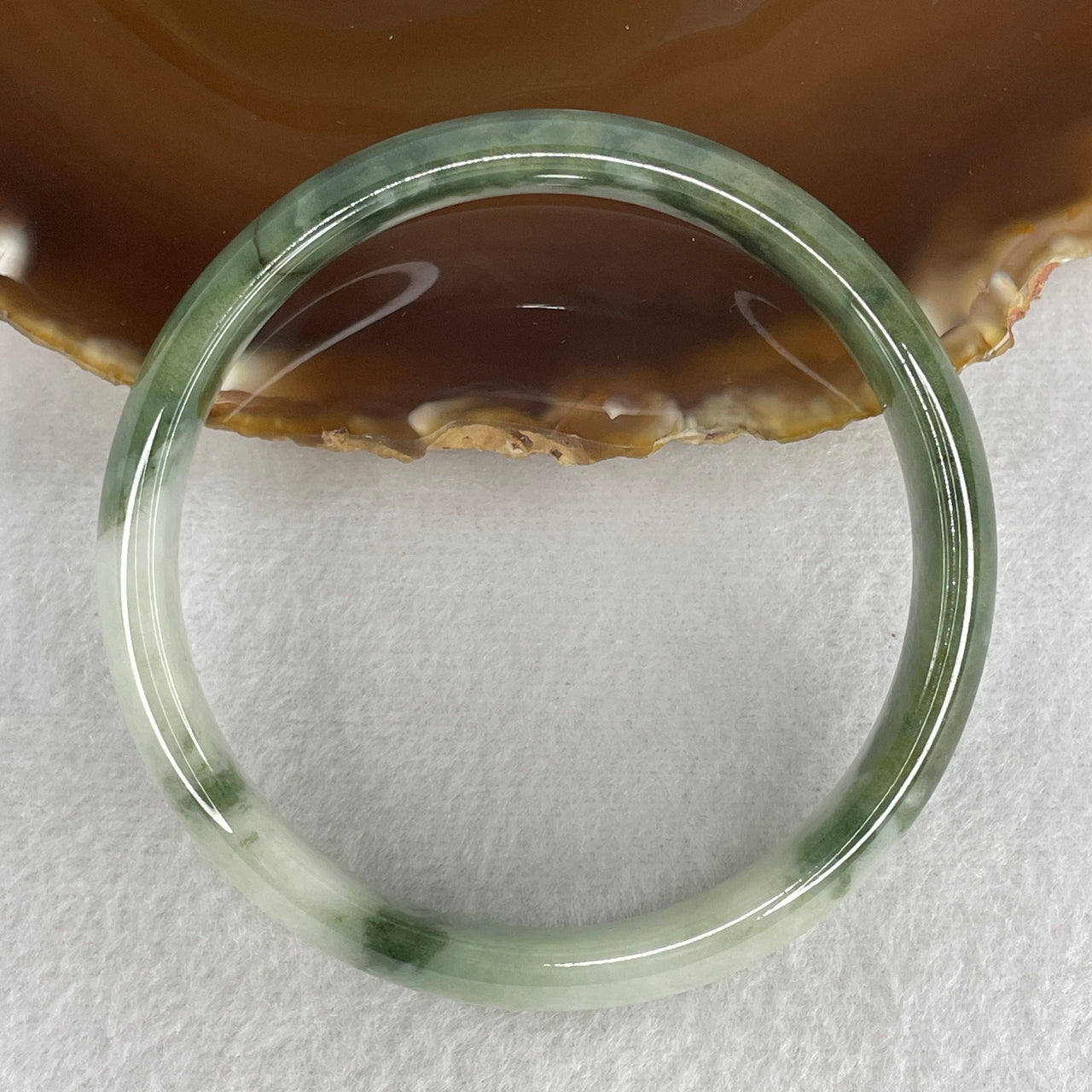 Genuine Type A Jadeite Bangle 59.9mm Inner Diameter - Light Green Jade with Dark Moss Green Floating Flowers (Piao Hua) - 42.28g Natural Jadeite Jewelry 12.6x6.9mm (Internal Lines)