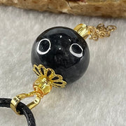 Type A Opaque Wuji Black Jadeite Bead Pendant with Black String Necklace 5.74g 13.3mm - Huangs Jadeite and Jewelry Pte Ltd