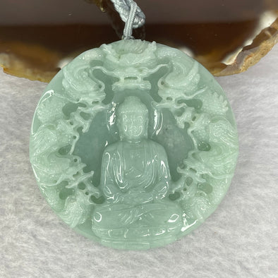 Grand Master Deep Sky Blue Jadeite 9 Dragons Buddha 69.97g 55.2 by 10.7mm - Huangs Jadeite and Jewelry Pte Ltd