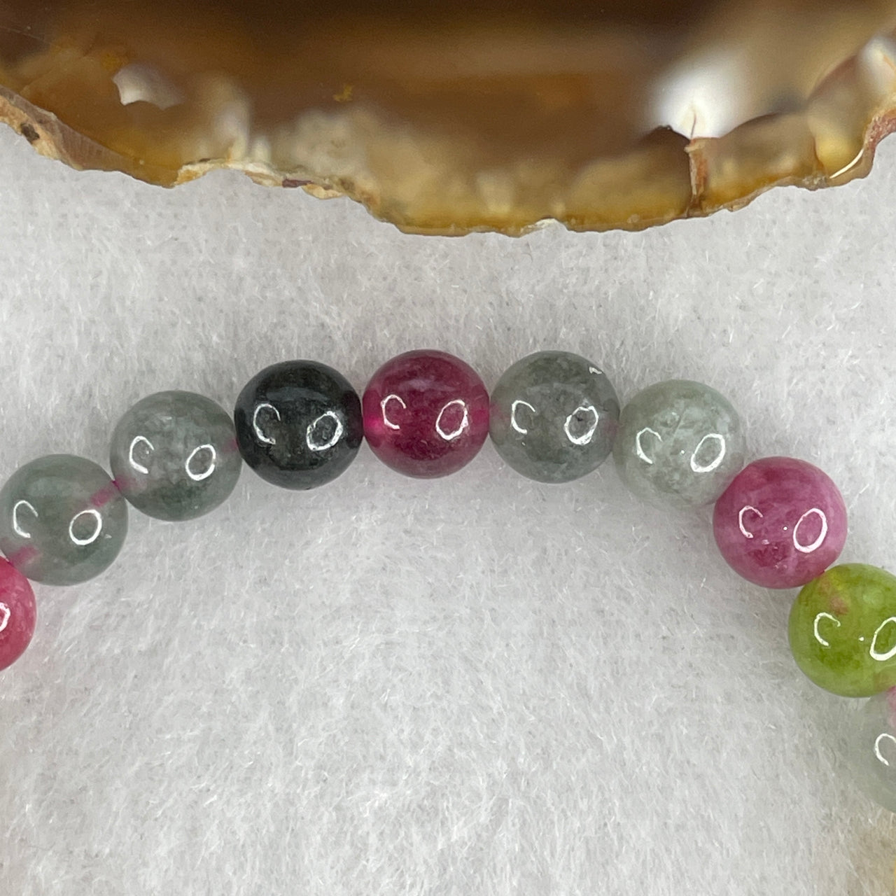 Natural Tourmaline Crystal Bead Bracelet | Untreated Candy-Tone Gemstone Stretch Bracelet (10.15g | 14.5cm Wrist | 6.5mm | 28 Beads)