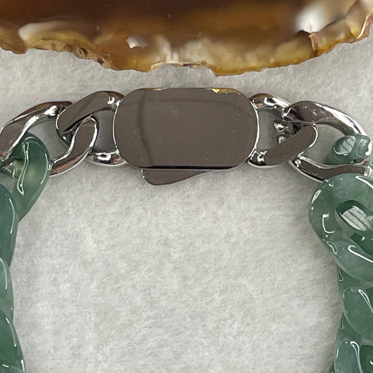 Certified Natural Type A Semi Icy Blueish Green Jadeite Cuban Tennis Bracelet with Metal Clap 29.22g 18cm 12.8 by 17.3 by 4.1mm 16 Pcs