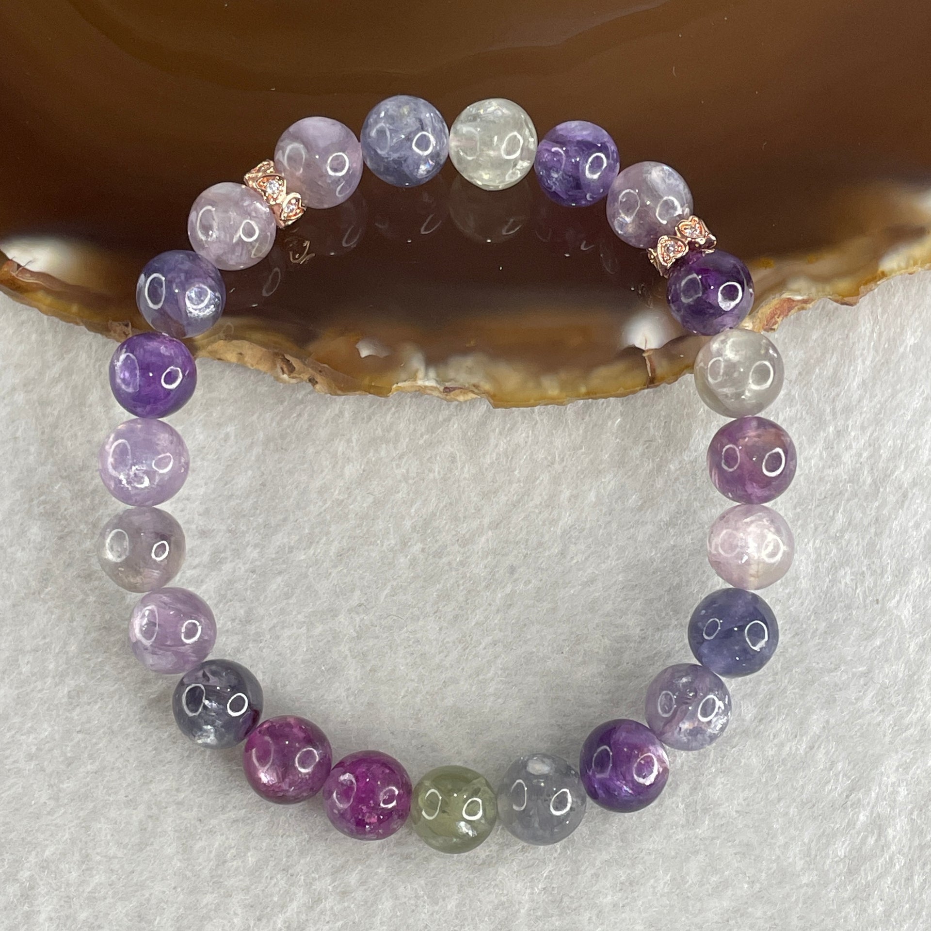 Unknown Purple Beads Bracelet 18.65g 16cm 8.2mm 23 Beads - Huangs Jadeite and Jewelry Pte Ltd
