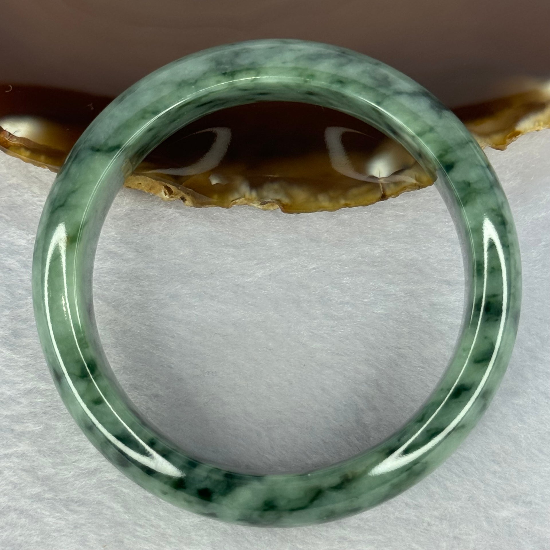 Type A Green with Moss Green Jadeite Bangle Internal Diameter 58.3mm 81.39g 17.3 by 8.9mm (Close to Perfect) - Huangs Jadeite and Jewelry Pte Ltd