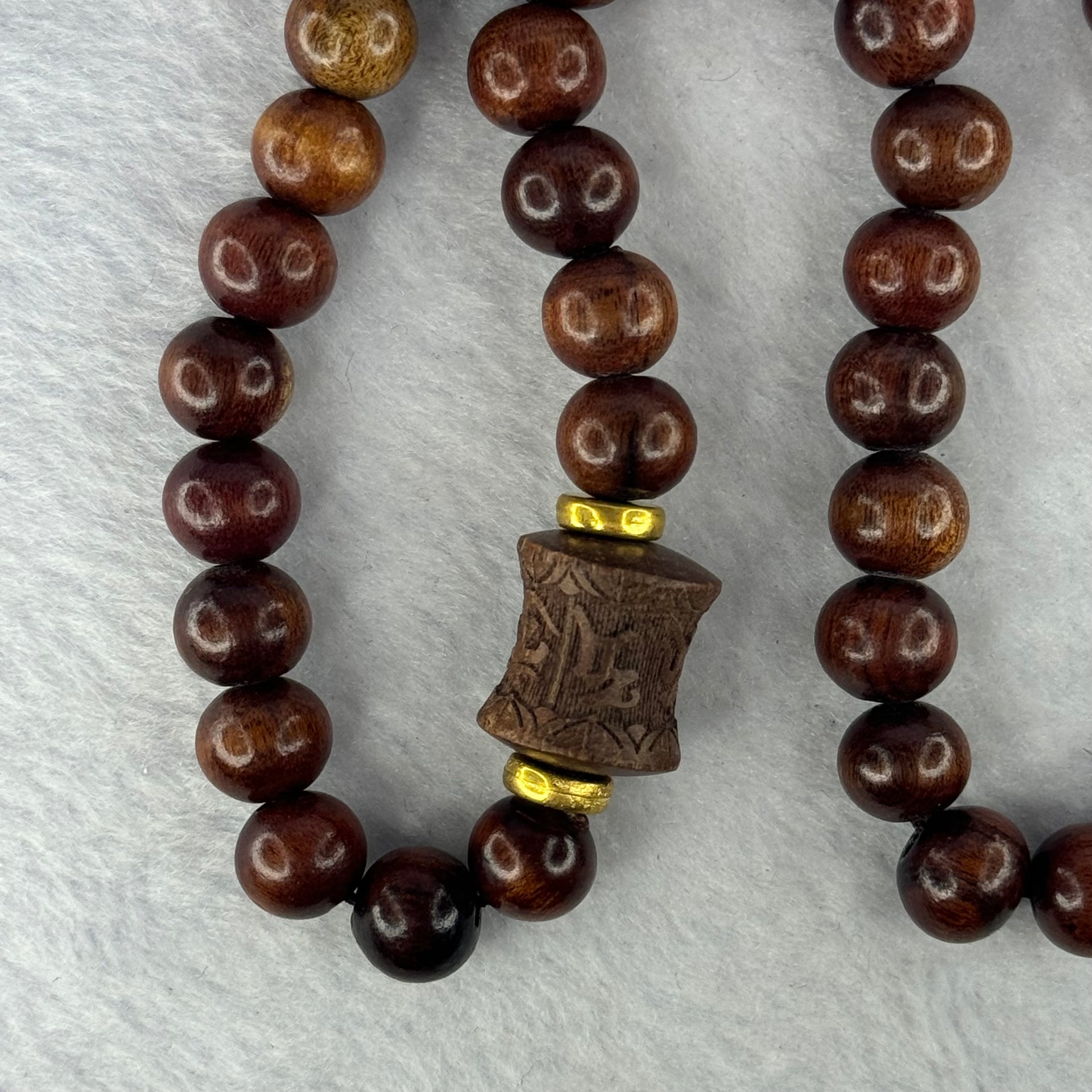 Natural Hainan Dalbergia Rosewood Beads Necklace 天然海南黄花梨手链 26.03g 10.1mm 40 Beads 17.2 by 15.1 mm 1 Om Mani Padme Hum Lulutong - Huangs Jadeite and Jewelry Pte Ltd