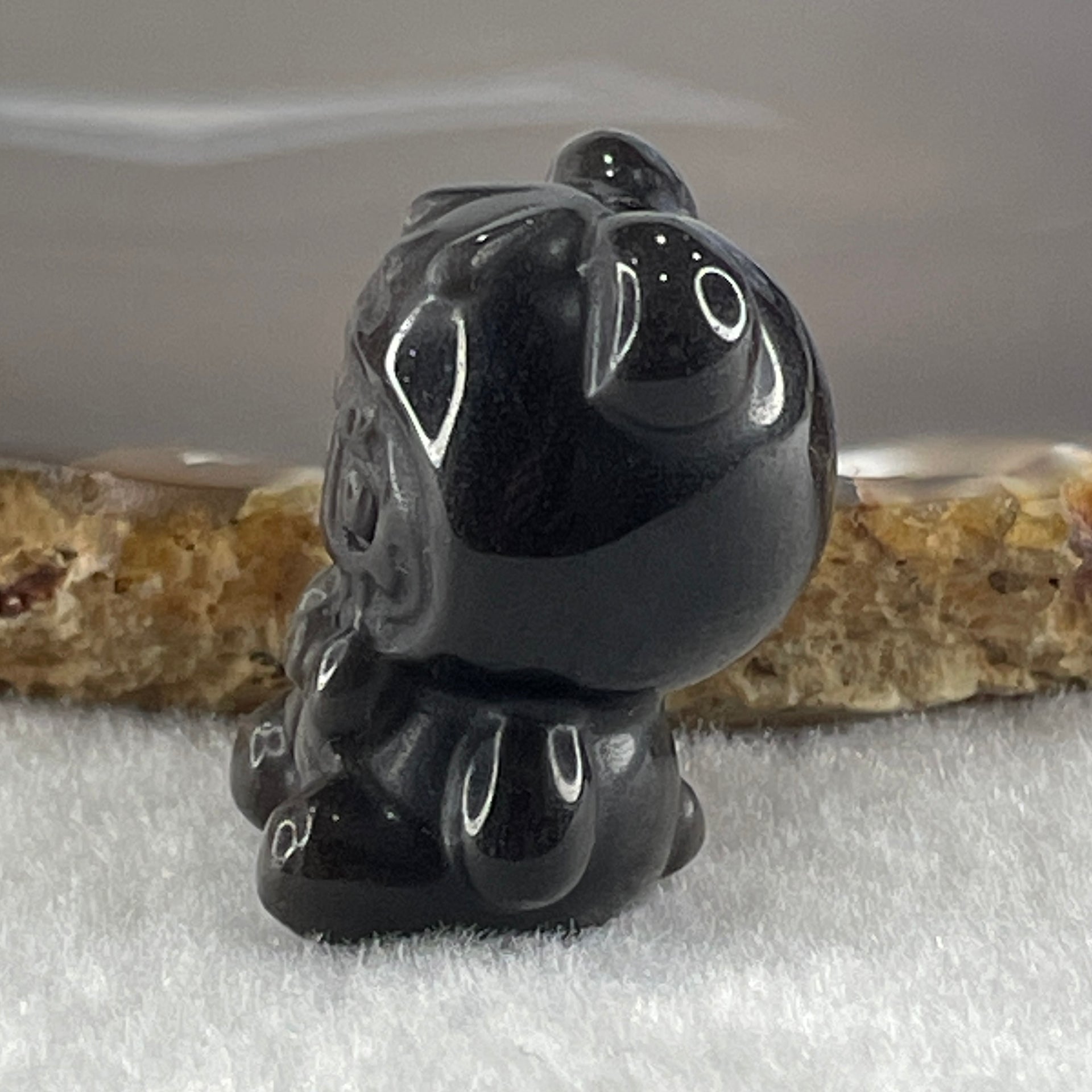 Black Obsidian Labubu Charm Display 14.51g 29.7 by 21.7 by 19.3mm - Huangs Jadeite and Jewelry Pte Ltd