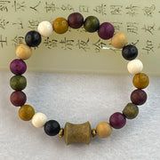 Natural Muti Color Treasures Beads with Wooden Lulutong Charm Bracelet 6.32g 15.5cm 8.4mm 21 Beads - Huangs Jadeite and Jewelry Pte Ltd