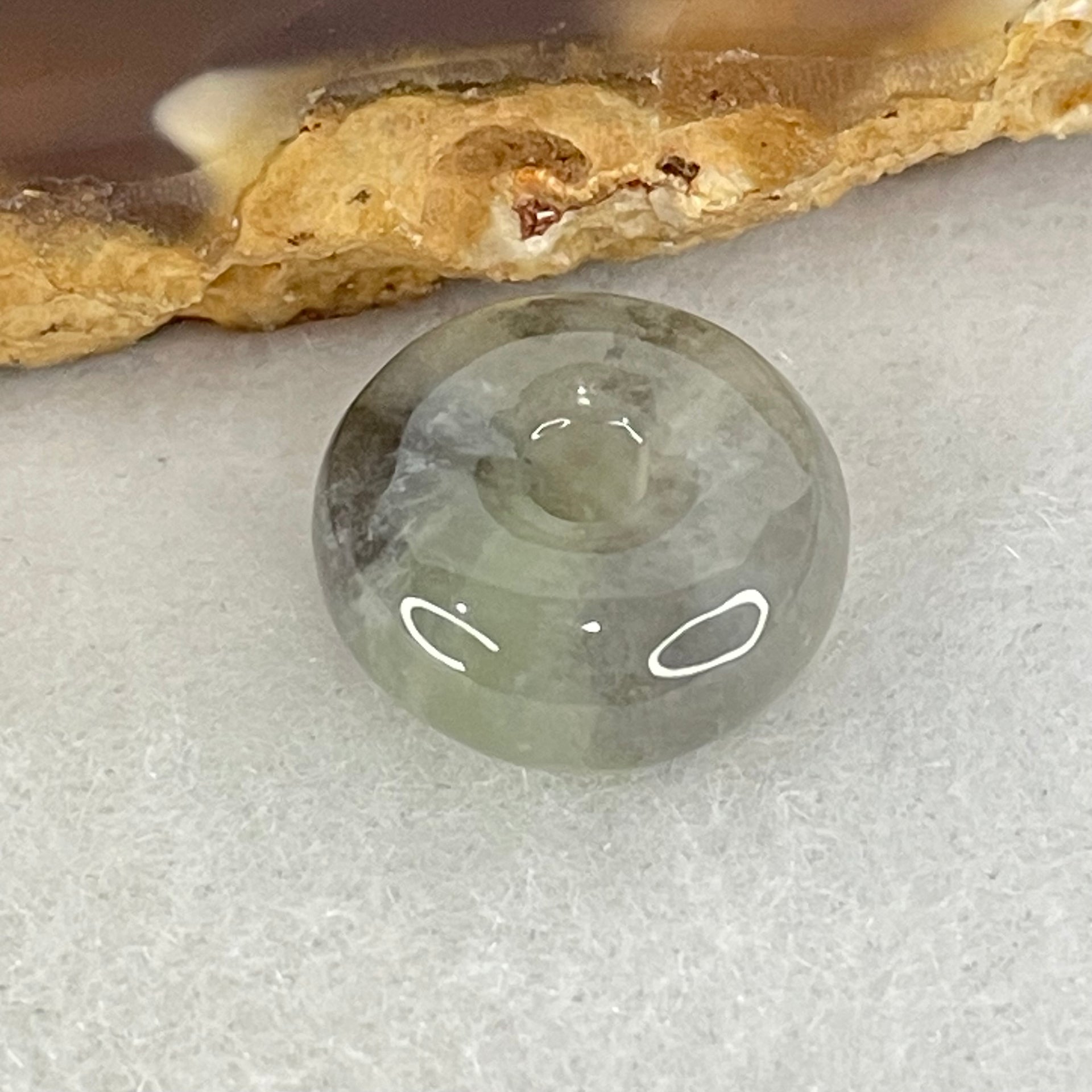 Type A Icy Wuji Grey Jadeite Ping An Kou Donut Charm Pendant 2.04g 13.0 by 5.9mm - Huangs Jadeite and Jewelry Pte Ltd