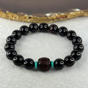 Natural India Zitan 天然小叶字檀木 Om Ma ni Padme Hum 六字真言 Beads Bracelet with Turquoise (Sinking Type) 11.30g 15.5cm 10.0mm 17 Beads, 12.0 by 11.3mm 1 Bead - Huangs Jadeite and Jewelry Pte Ltd