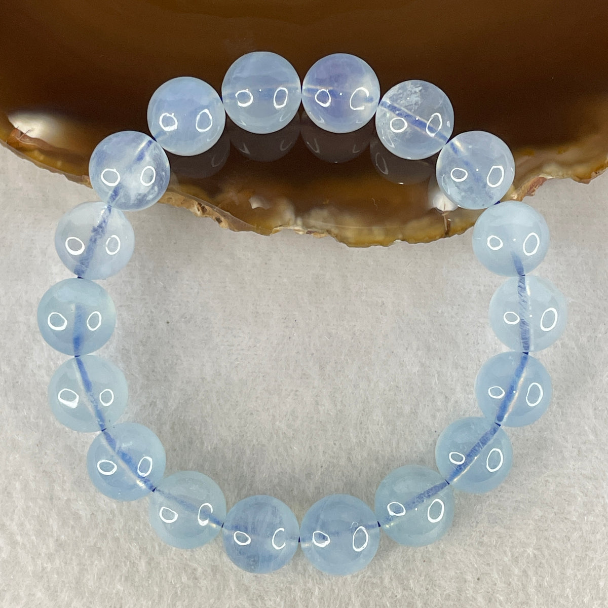 Certified Natural Average Grade Aquamarine Beads Bracelet | 15cm Petite Strand of 18 Beads 10.8mm (29.69g | Serene Calm, Fluid Communication & Water Element Energy Shield)