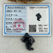 Type A Opaque Black Omphacite Dolphine Pendant Charm 4.34g 32.2 by 24.1 by 6.6mm - Huangs Jadeite and Jewelry Pte Ltd