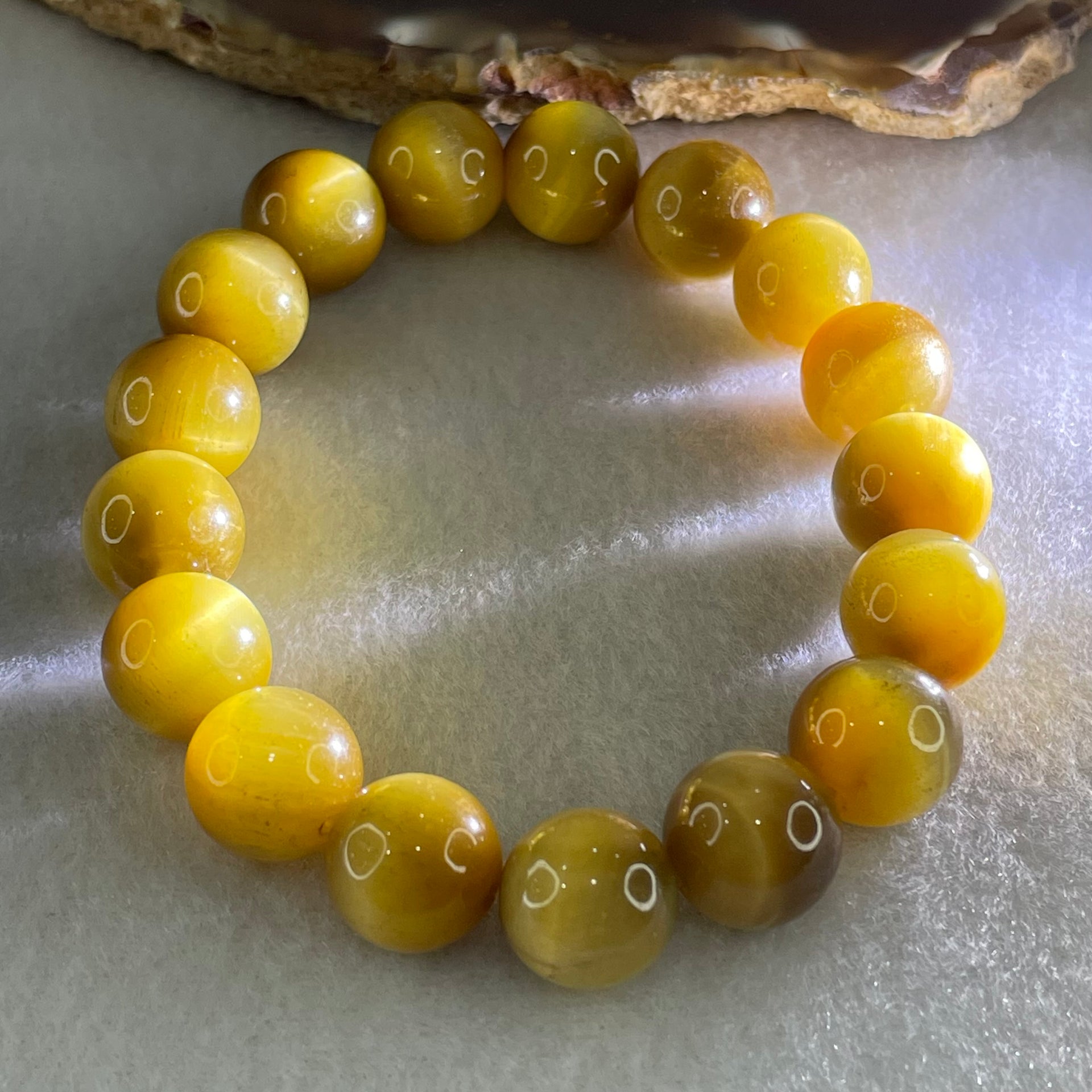 Good Grade Natural Yellow Tiger Eye Quartz Beads Bracelet 天然黄虎眼手链 40.15g 16cm 12.2mm 17 Beads - Huangs Jadeite and Jewelry Pte Ltd