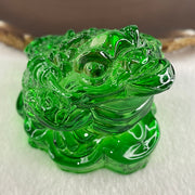 Natural Green Liuli 3 Legged Toad with Ancient Coin Display 140.22g 62.5 by 53.0 by 46.5mm - Huangs Jadeite and Jewelry Pte Ltd