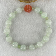 Natural Type A Light Green Jadeite Round Shape Beads with Red Agate Paw Charm Bracelet 29.33g 17cm 10.0mm 14 Beads - Huangs Jadeite and Jewelry Pte Ltd