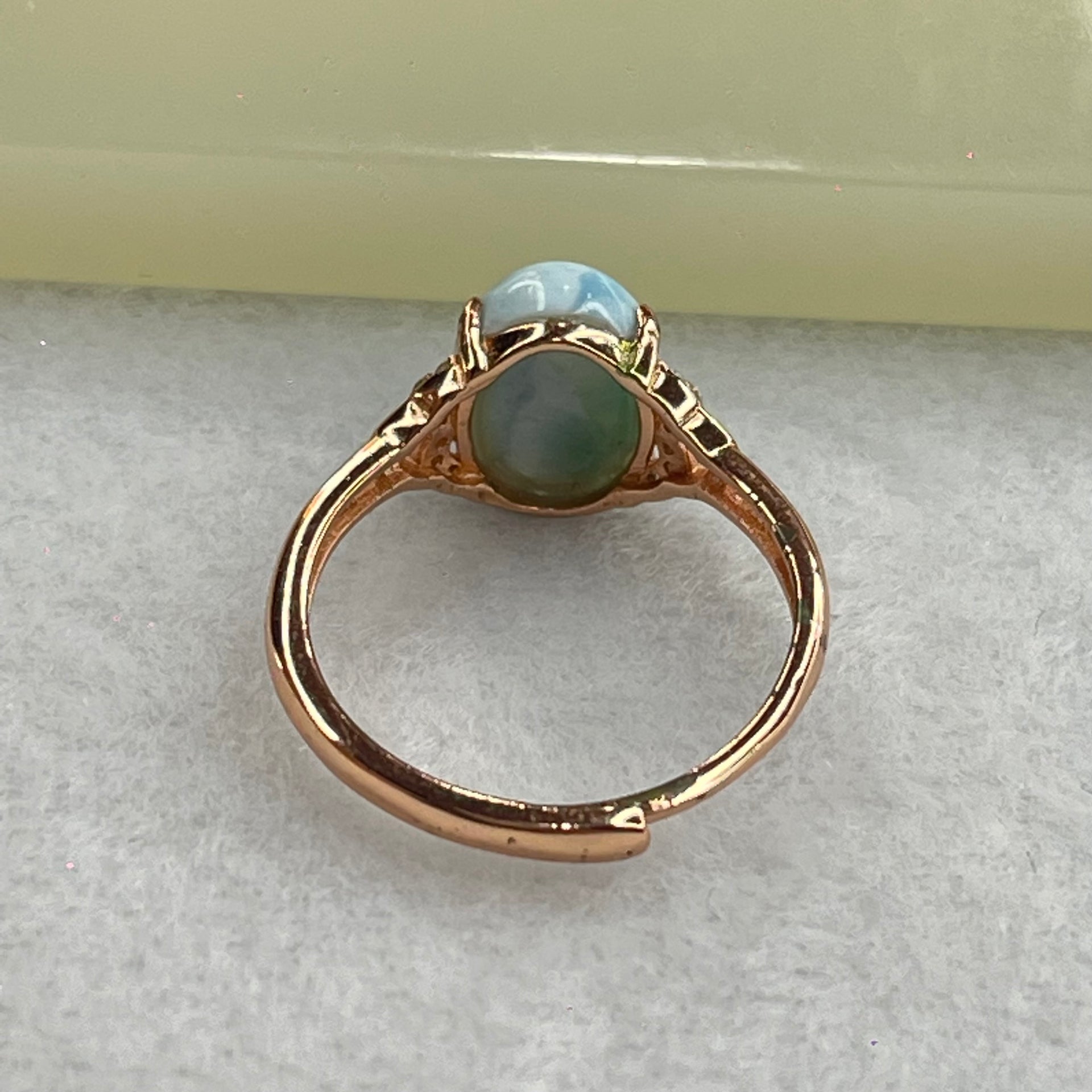 Natural Larimar in S925 Silver Rose Gold Color Ring (Adjustable Size) 2.01g 10.2 by 8.3 by 5.5mm - Huangs Jadeite and Jewelry Pte Ltd