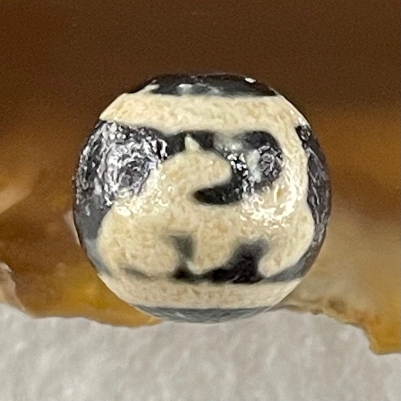 Natural Powerful Tibetan Old Oily Brown Yellowish White Agate Green Tara Dzi Bead Heavenly Master (Tian Zhu) 绿度母天珠 1.47g 10.0 by 10.4mm - Huangs Jadeite and Jewelry Pte Ltd