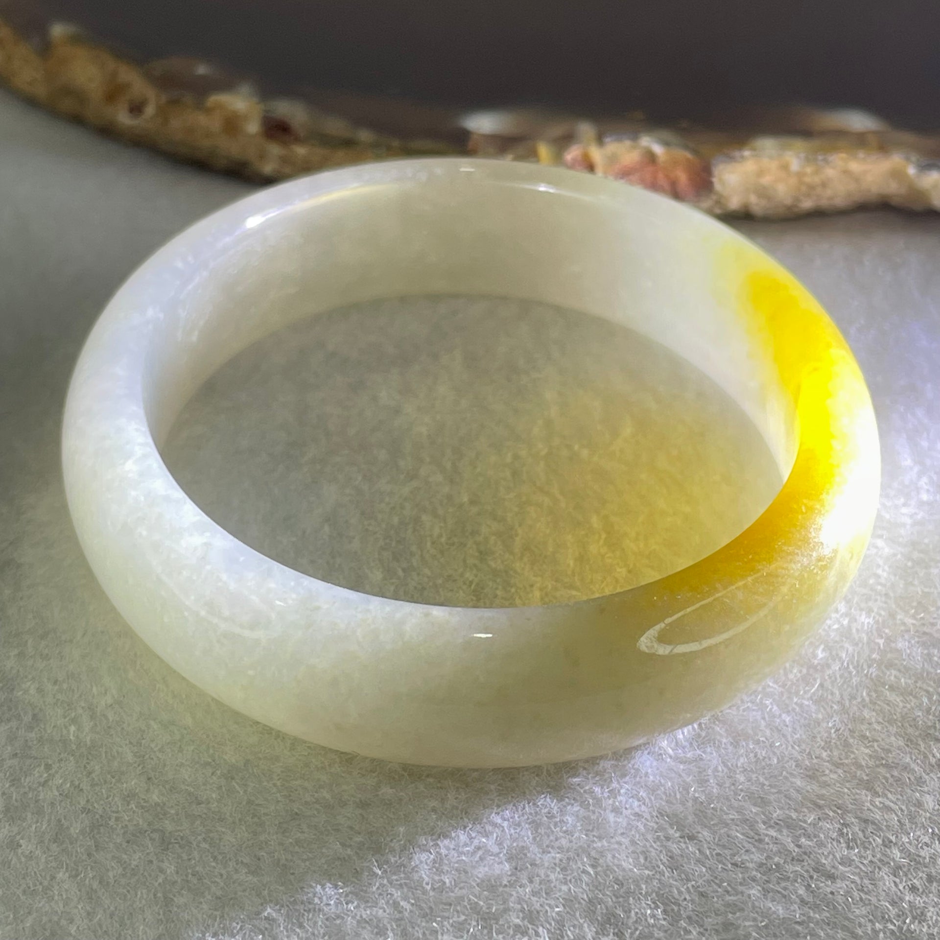 Type A Jelly Light Green with Bright Yellow Jadeite Oval Bangle 38.49g Inner Diameter 53.8mm 12.7 by 6.5mm (Close to Perfect) - Huangs Jadeite and Jewelry Pte Ltd