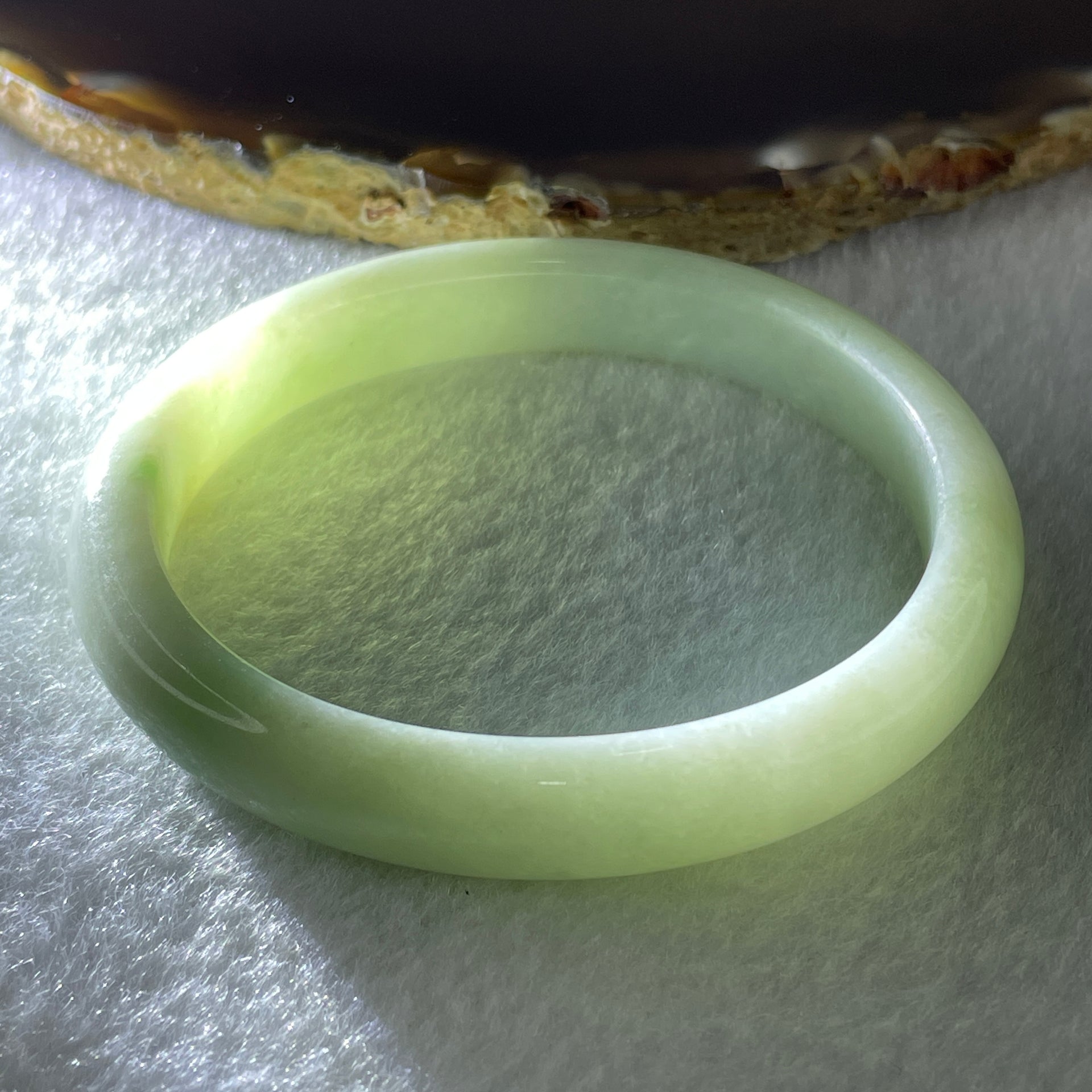 Natural Type A Light Apple Green Jadeite Oval Bangle 32.89g Inner Diameter 55.1mm Thickness 9.9 by 6.8mm (Close to Perfect) - Huangs Jadeite and Jewelry Pte Ltd