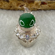 Type A Natural Old Mine Green Jadeite Cabochon 15.6 by 11.3 by 4.0m Stone for Setting 17.72g (On Silver Pendant Mold) - Huangs Jadeite and Jewelry Pte Ltd