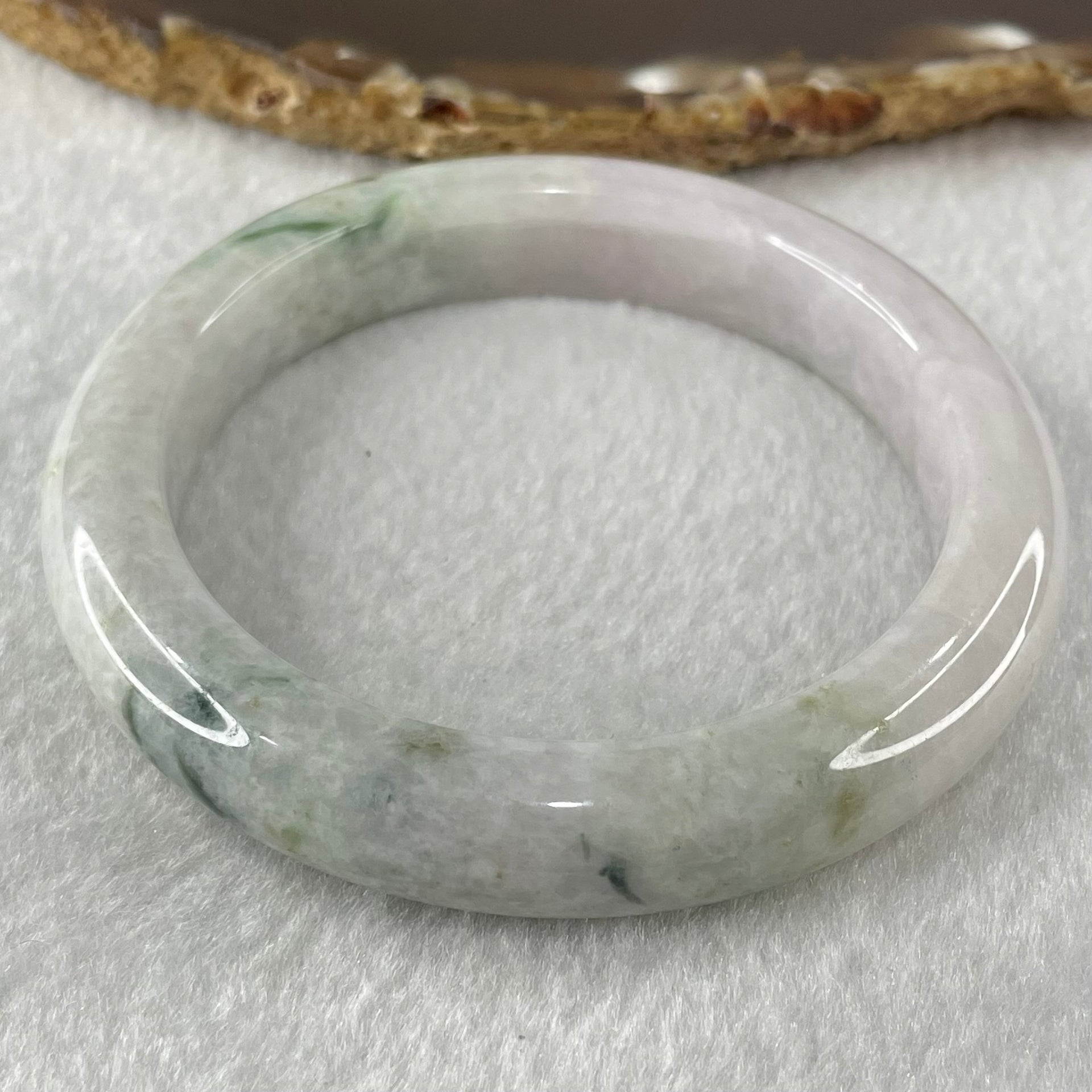 Type A Lavender with Green Piao Hua Jadeite Bangle 57.93g Internal Diameter 56.4mm 11.8 by 9.0mm (Slight External Roughs and Significant Internal Lines) - Huangs Jadeite and Jewelry Pte Ltd