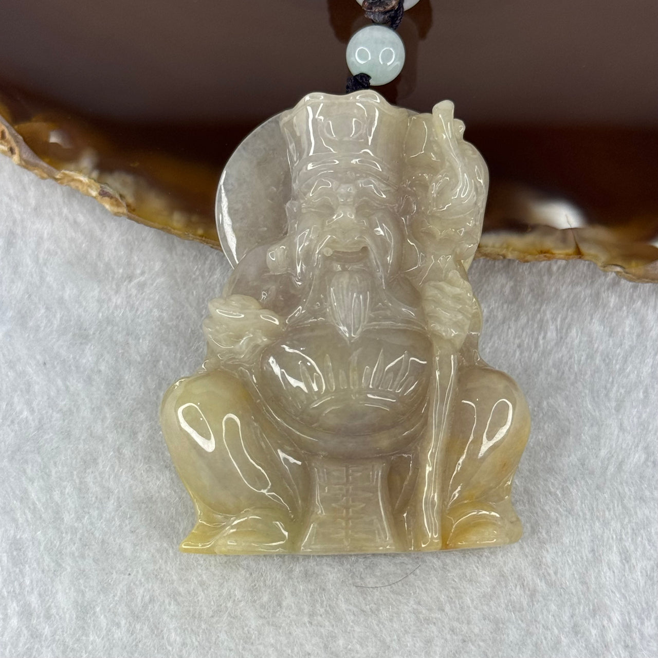 Type A Faint Lavender & Green Jade Jadeite Tu Di Gong 48.63g 50.5 by 39.7 by 13.9mm - Huangs Jadeite and Jewelry Pte Ltd