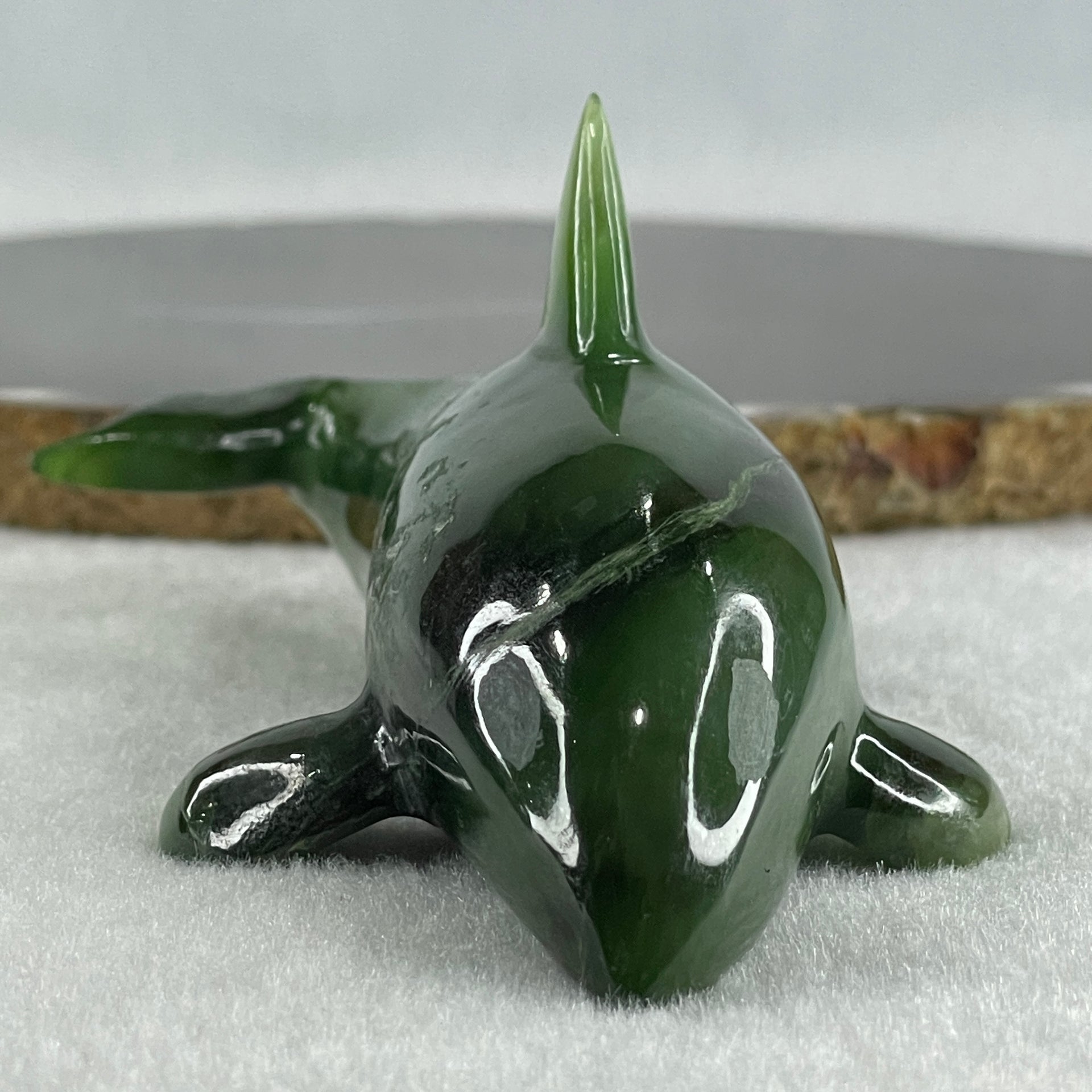 Natural Dark Green Serpentine Killer Whale Display 130.1g 122.0 by 52.0 by 50.0mm - Huangs Jadeite and Jewelry Pte Ltd