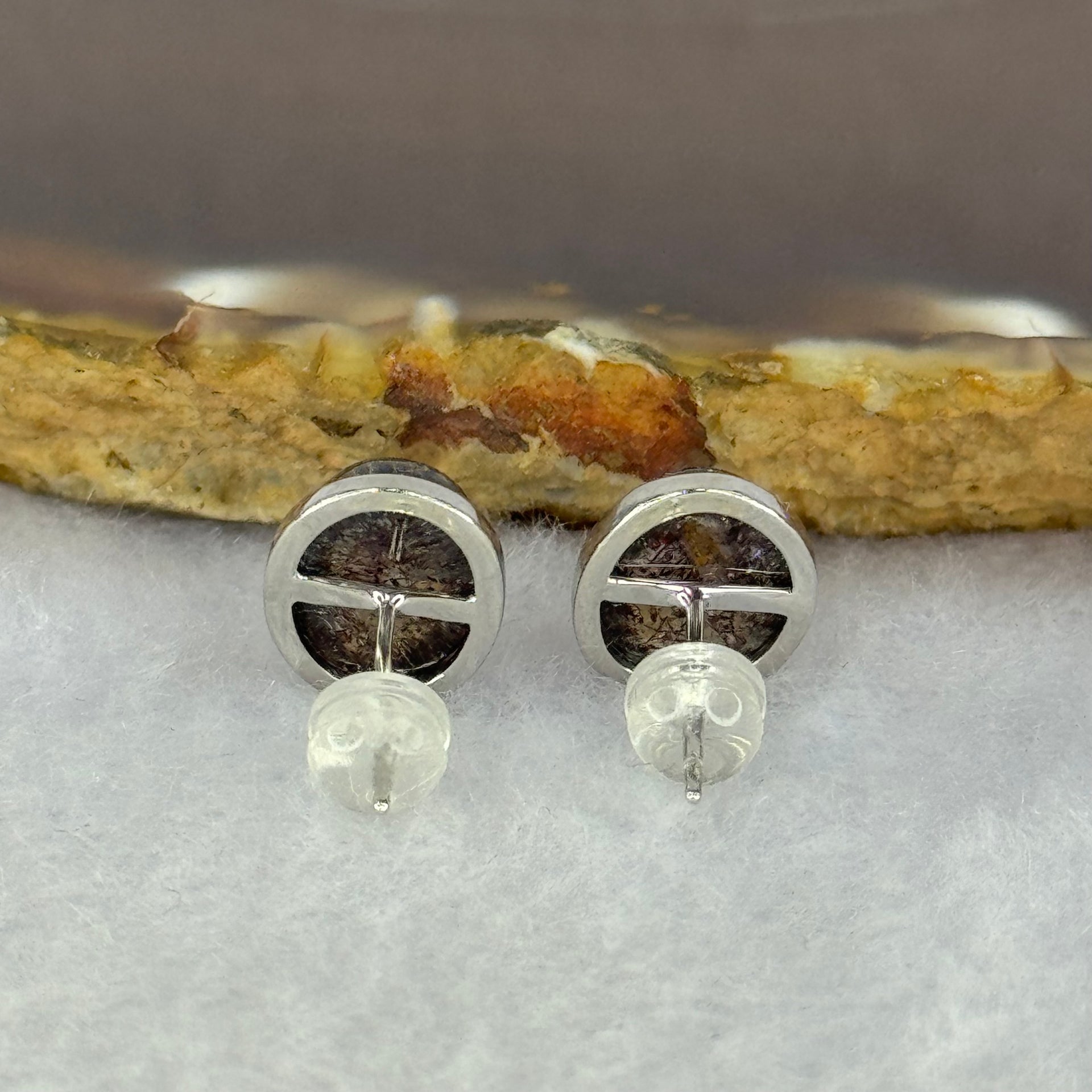 Good Grade Natural Super 7 S925 Silver Earrings 2.36g 10.1 by 7.9 by 4.5mm - Huangs Jadeite and Jewelry Pte Ltd