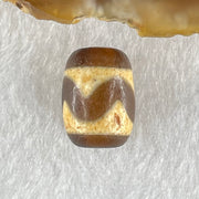 Natural Powerful Tibetan Old Oily Dark Brown Yellow Agate Tiger Tooth Daluo Dzi Bead Heavenly Master (Tian Zhu) 2.50g 14.4 by 10.6mm - Huangs Jadeite and Jewelry Pte Ltd