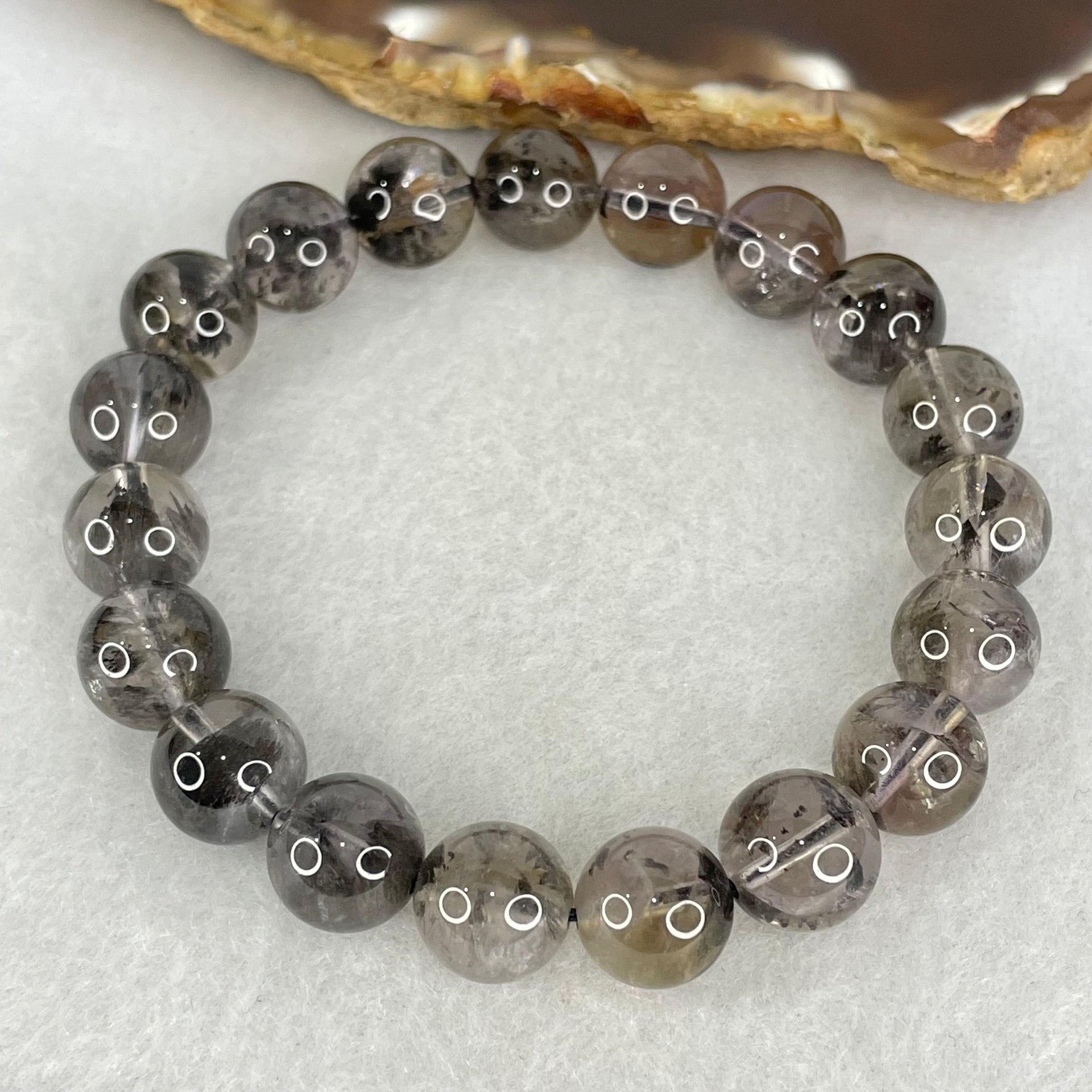 Natural Black Auralite Quartz Beads Bracelet 27.50g 16cm 10.3mm 19 Beads - Huangs Jadeite and Jewelry Pte Ltd