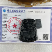 Type A Opaque to Partial Translucent Black Omphacite Jadeite Kirin Qilin Pendant 30.64g 55.7 by 43.5 by 8.5mm - Huangs Jadeite and Jewelry Pte Ltd