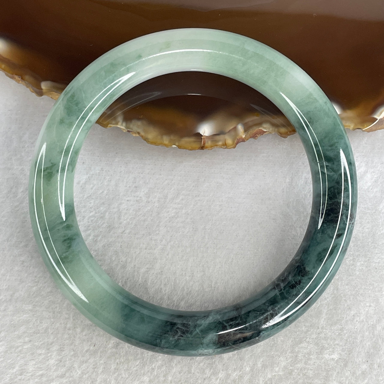 Natural Type A Multicolor Jadeite Bangle | 58.8mm Partial Translucent Light Green & Light Lavender with Rich Dark Green Patches | Very Slight External Rough "Fei Cui" Round Cross-Section Wrist Heirloom (68.13g 10.9x11.0mm)