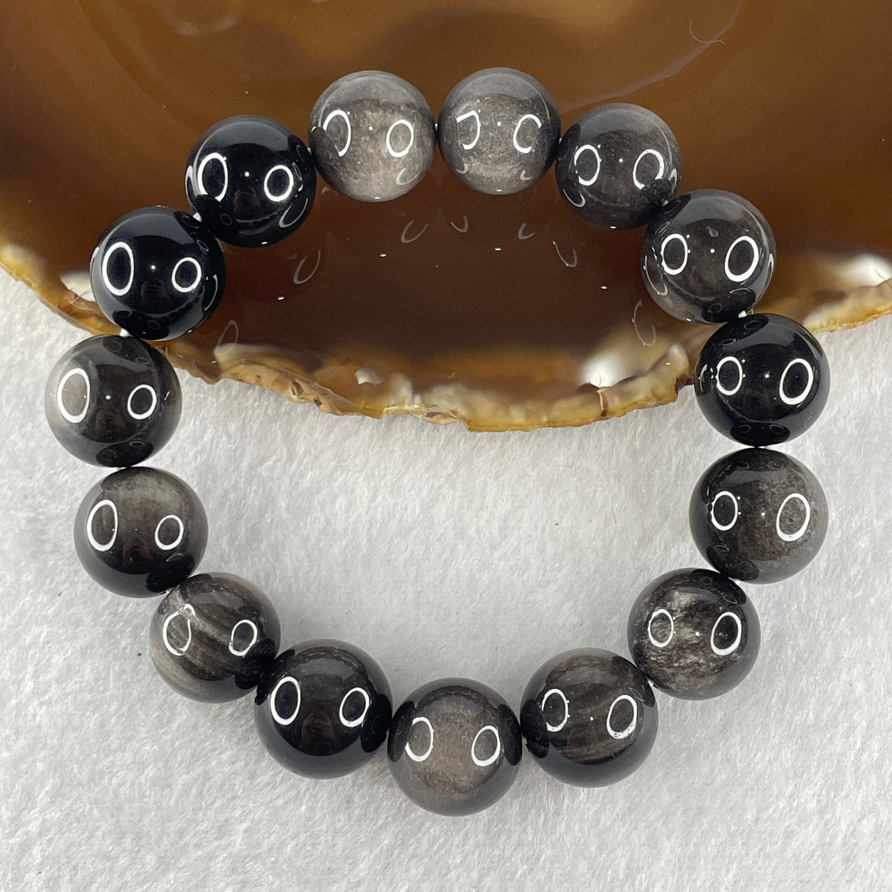 Natural Black Osidian Beads Bracelet 54.68g 17cm 14.8mm 15 Beads
