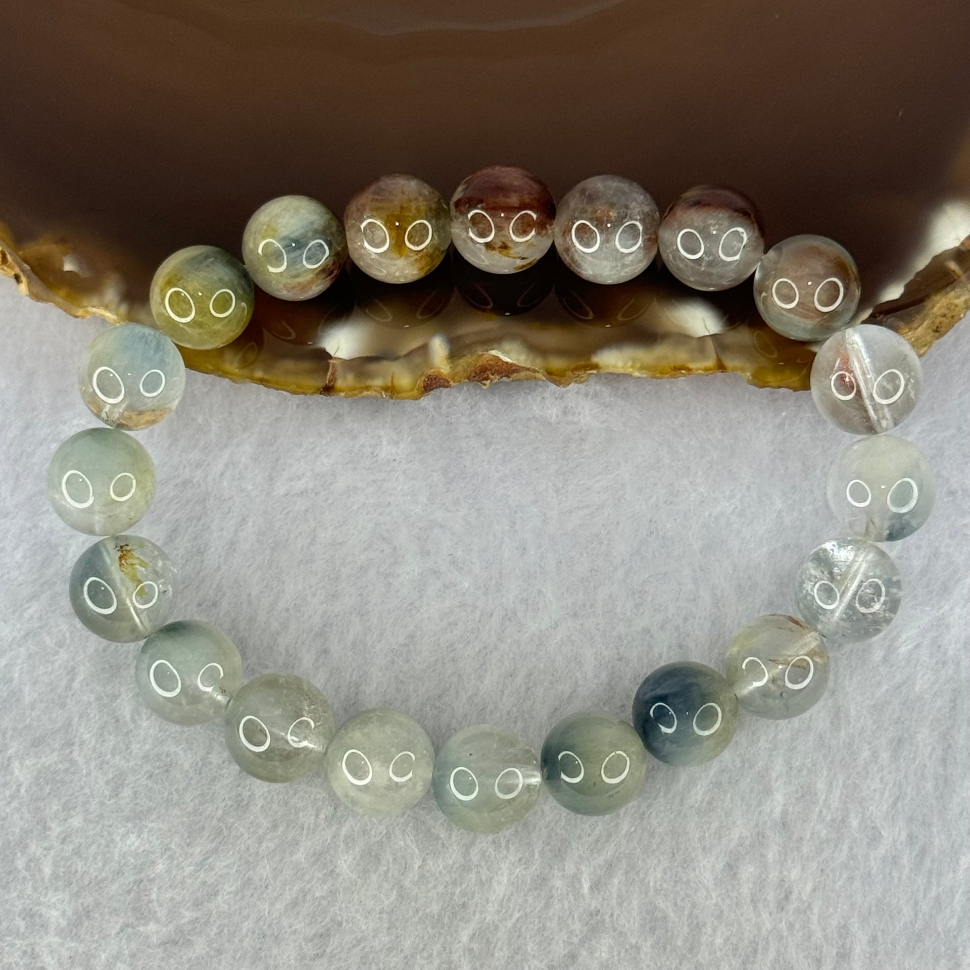 Natural Blue Rabbit Hair Rutilated Quartz Beads Bracelet 25.33g 16.5cm 9.9mm 20 Beads - Huangs Jadeite and Jewelry Pte Ltd