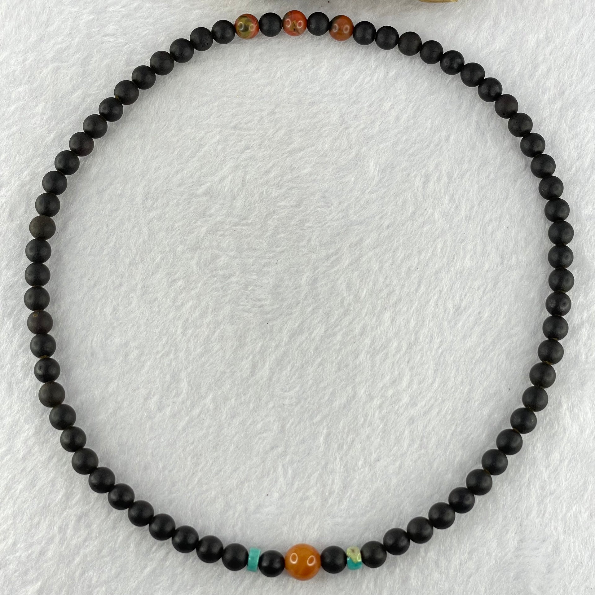 Natural Dark Matt Black Amber Beads Elastic Necklace 天然大黑天翁琥珀项链 10.72g 42cm 8.6mm 1 Beads 6.8mm 67 Beads - Huangs Jadeite and Jewelry Pte Ltd