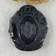 Type A Opaque Black Omphacite Jadeite Good Vs Evil Thousand Hand Guan Yin Pendant Rat Zodiac Guardian 48.06g 50.8 by 44.0 by 12.5mm - Huangs Jadeite and Jewelry Pte Ltd
