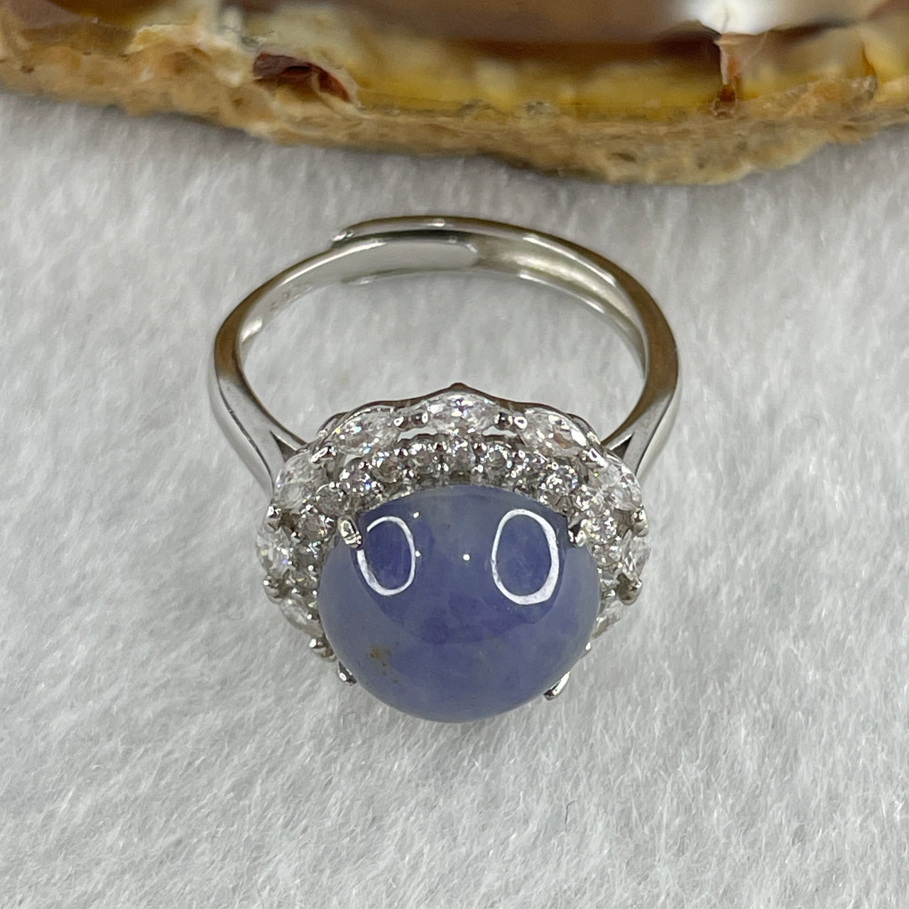 Certified Natural Type A Deep Intense Lavender Jadeite Round Shape Cabouchon with Cubic Zirconia in S925 Silver Ring (Adjustable Size) 3.52g 10.5 by 6.0mm