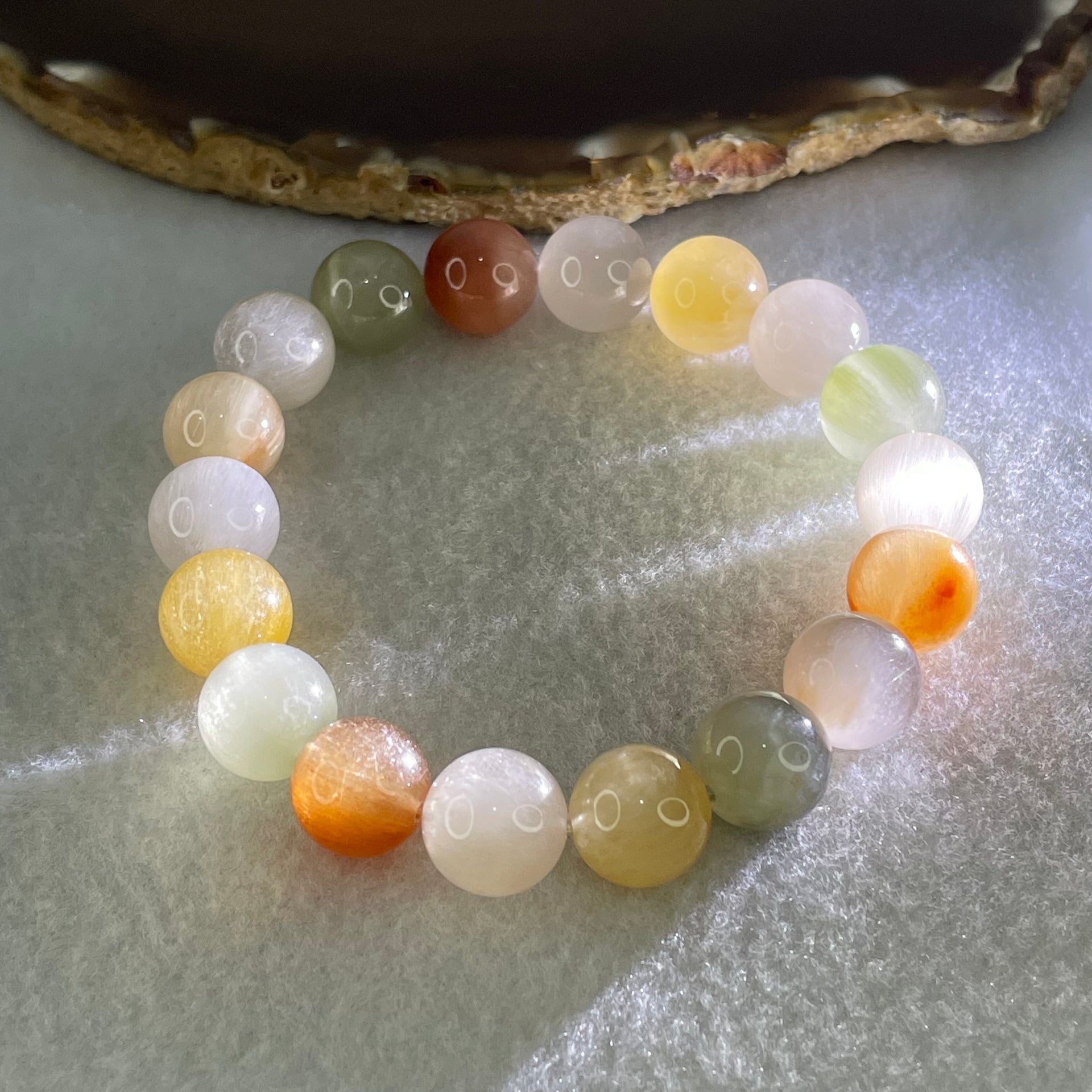 Above Average Grade Natural Muti Colour Rabbit Hair Rutilated Quartz Beads Bracelet 39.98g 18cm 11.9mm 18 Beads - Huangs Jadeite and Jewelry Pte Ltd