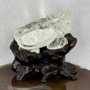 Natural Clear Quartz Dragon Turtle with Wooden Display 214.02g 78.8 by 66.1 by 75.6mm - Huangs Jadeite and Jewelry Pte Ltd