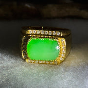 18k yellow gold Type A Burmese Full Apple Green Jade jadeite ring 6.72g US 9 HK 20 Inner Dia 19.2mm - Huangs Jadeite and Jewelry Pte Ltd