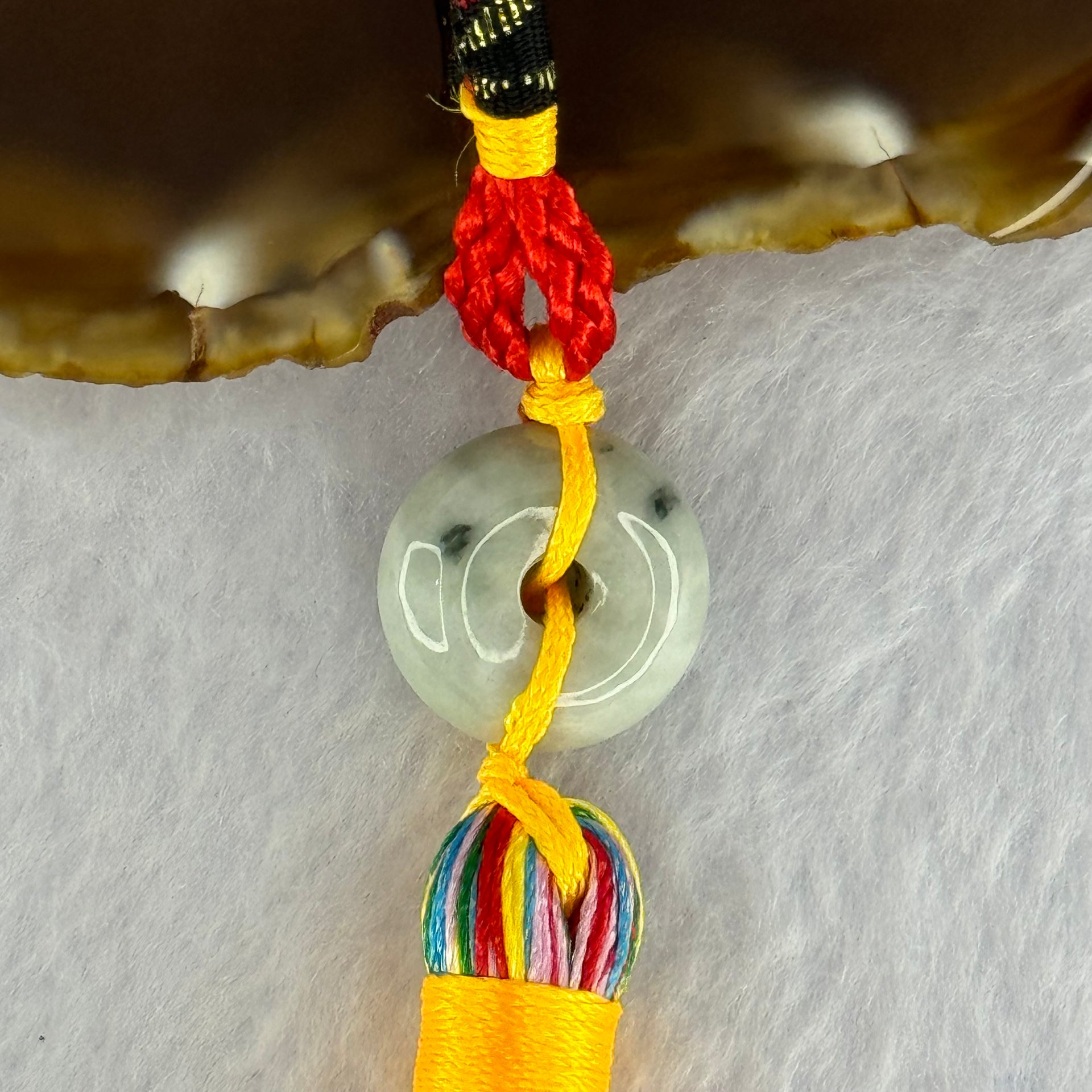 Type A Light Green Lavender Jadeite Ping An Kou Donut Charm Display 8.12g 16.6 by 6.6mm - Huangs Jadeite and Jewelry Pte Ltd