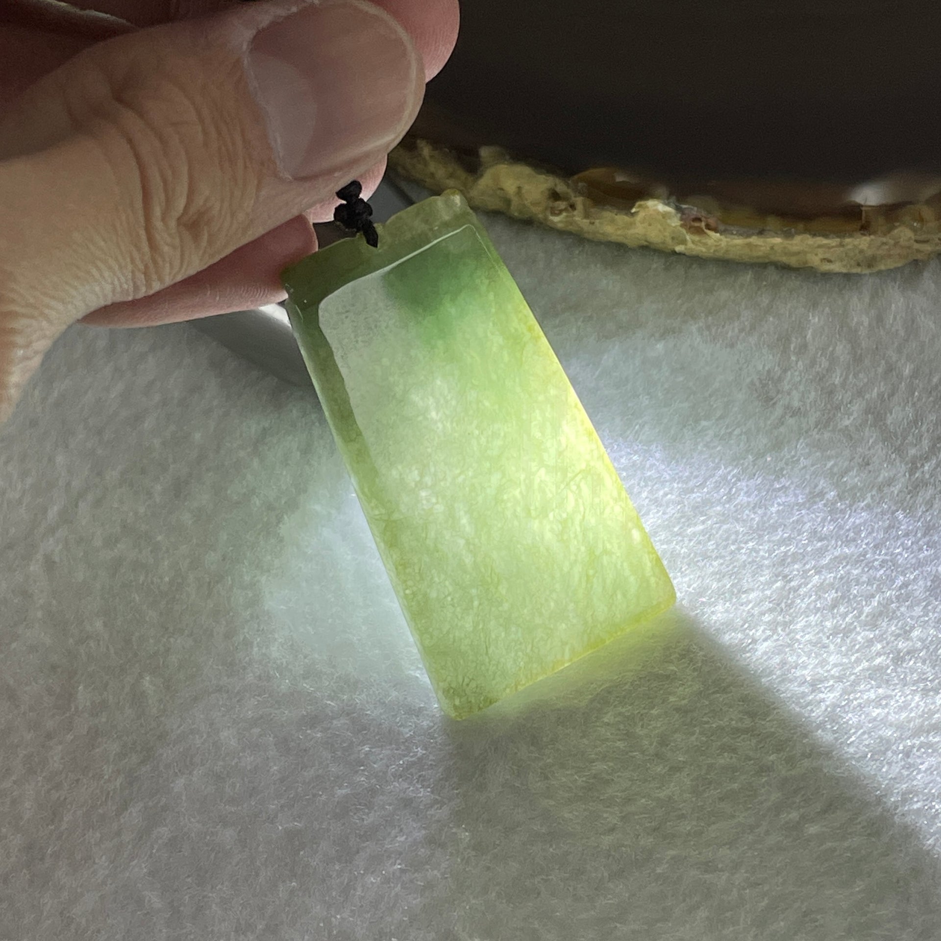 Natural Type A Green with Yellowish Jadeite Wu Shi Pai Pendant 20.75g 45.6 by 25.5 by 5.9mm - Huangs Jadeite and Jewelry Pte Ltd