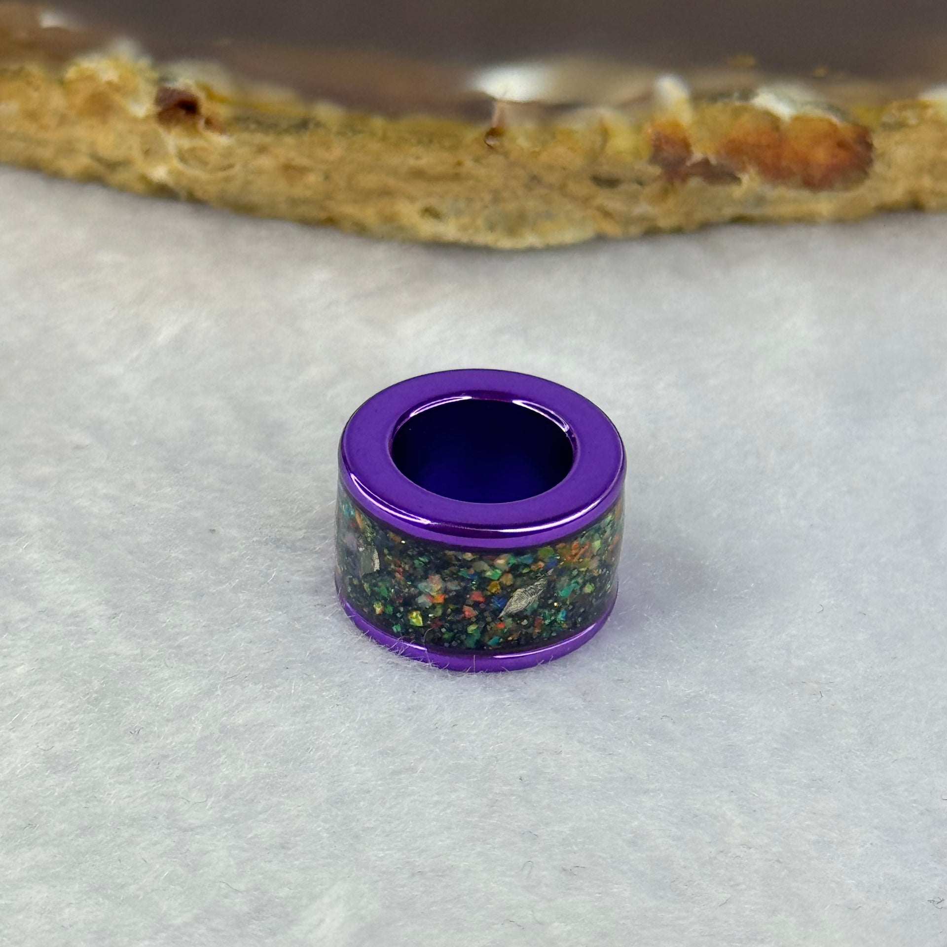 Natural Ammonite Stainless Steel Charm in Purple Color For Necklace / Bracelet 4.33g 14.6 by 6.7mm - Huangs Jadeite and Jewelry Pte Ltd