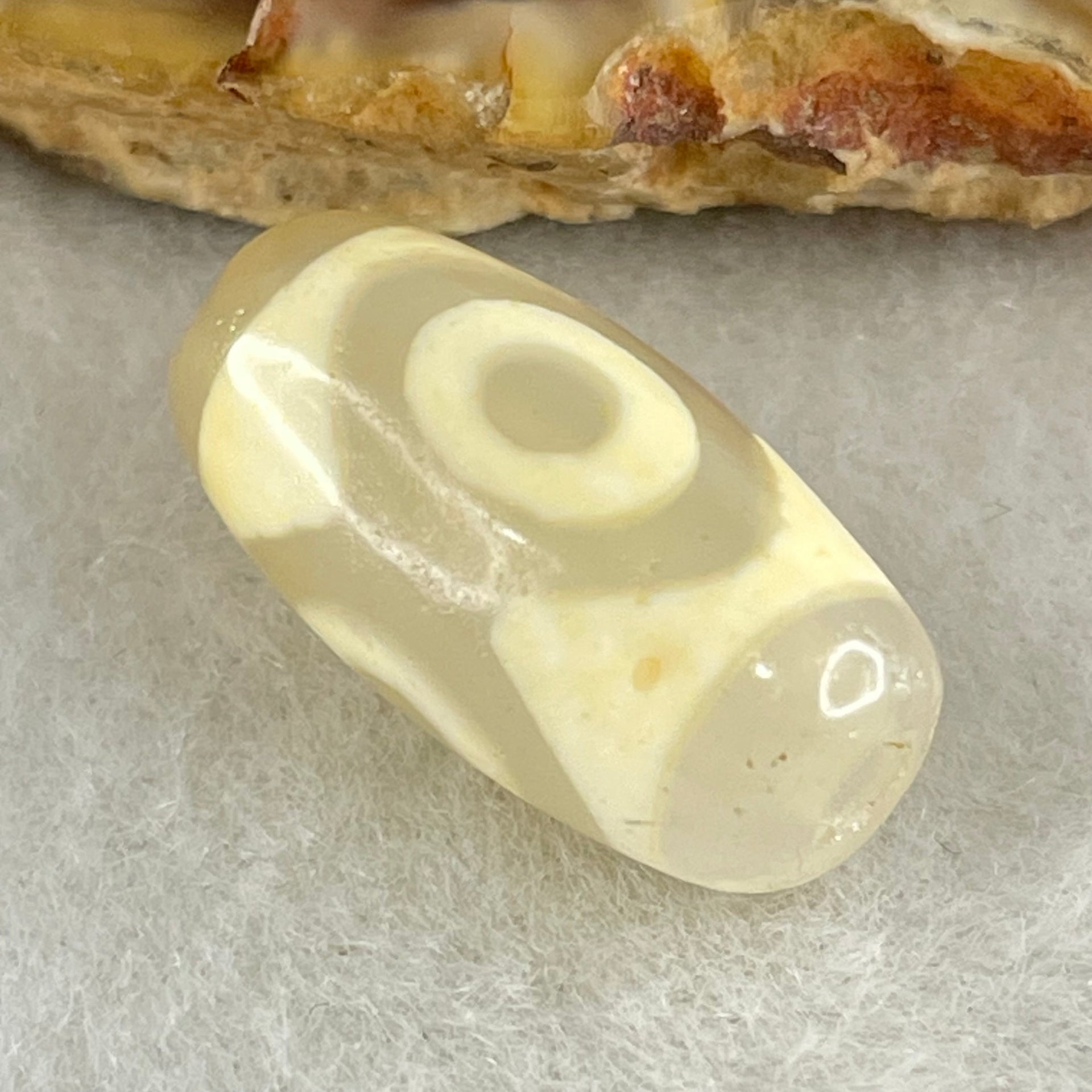 Natural Powerful Tibetan Old Oily Agate 3 Eyes Dzi Bead Heavenly Master (Tian Zhu) 三眼天诛 3.00g 20.1 by 10.4mm - Huangs Jadeite and Jewelry Pte Ltd