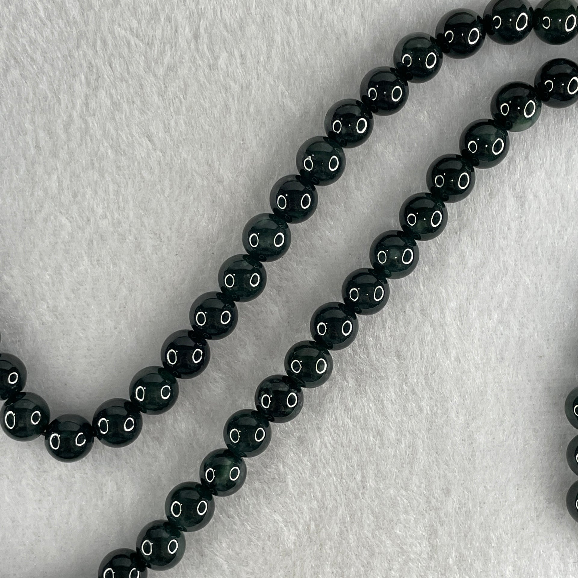 Rare High End Type A Highly Translucent Black Omphacite Jadeite Beads Necklace 70.94g 74cm 7.5mm 106 Beads - Huangs Jadeite and Jewelry Pte Ltd